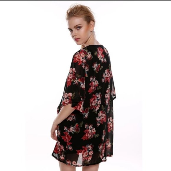 Summer Flowery Kimono Beach Cover up - Picture 3 of 4